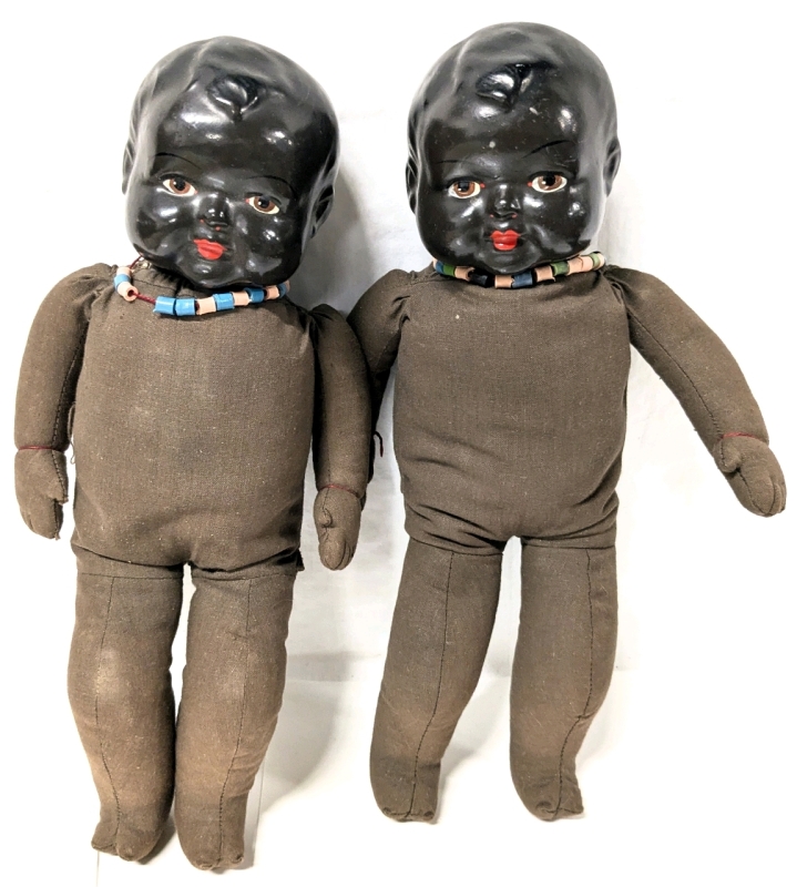 Twin Vintage Composite Cloth-Body Baby Dolls | 13.25" Tall Each