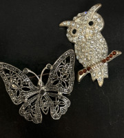 Rhinestone Filigree Butterfly Owl with Rhinestones Brooch