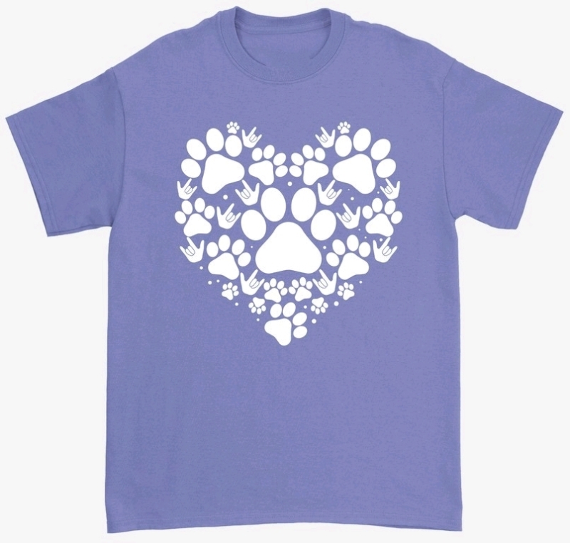 New Size Large | Girl and Creativity Sign Language Paw I Love You Doodle T-Shirt