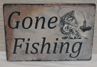 New Gone Fishing Metal Sign - 12" X 8"