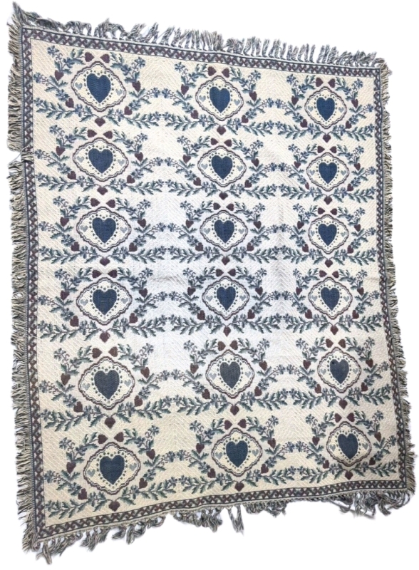 Cute Heart-Themed Woven Tapestry-Style Reversible Throw Blanket | 58" x 47" (Not including fringe)