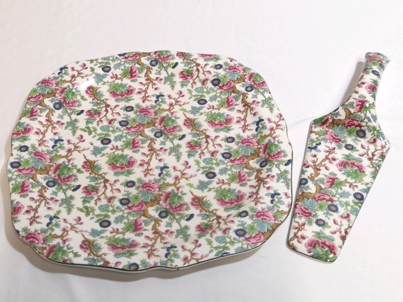 Beautiful Vintage Indian Tree Cake Plate & Knife Lord Nelson Ware - England