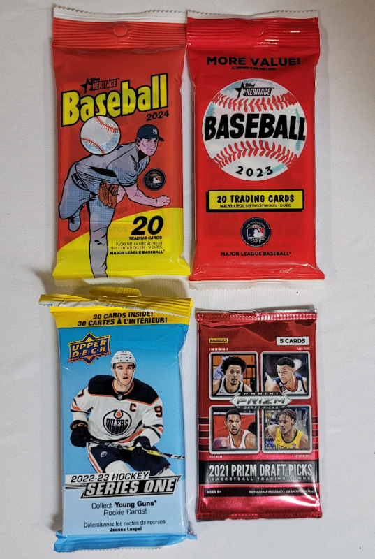 2021 - 2024 Topps , Panini & UD - Baseball , Hockey & Basketball Trading Card Sealed Packs . Four (4) Packs