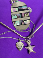 Sterling Chain with Heart Abalone Inlay Hard Wire Necklace