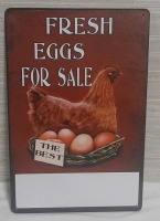 New Fresh Eggs Metal Sign - 12" X 8"