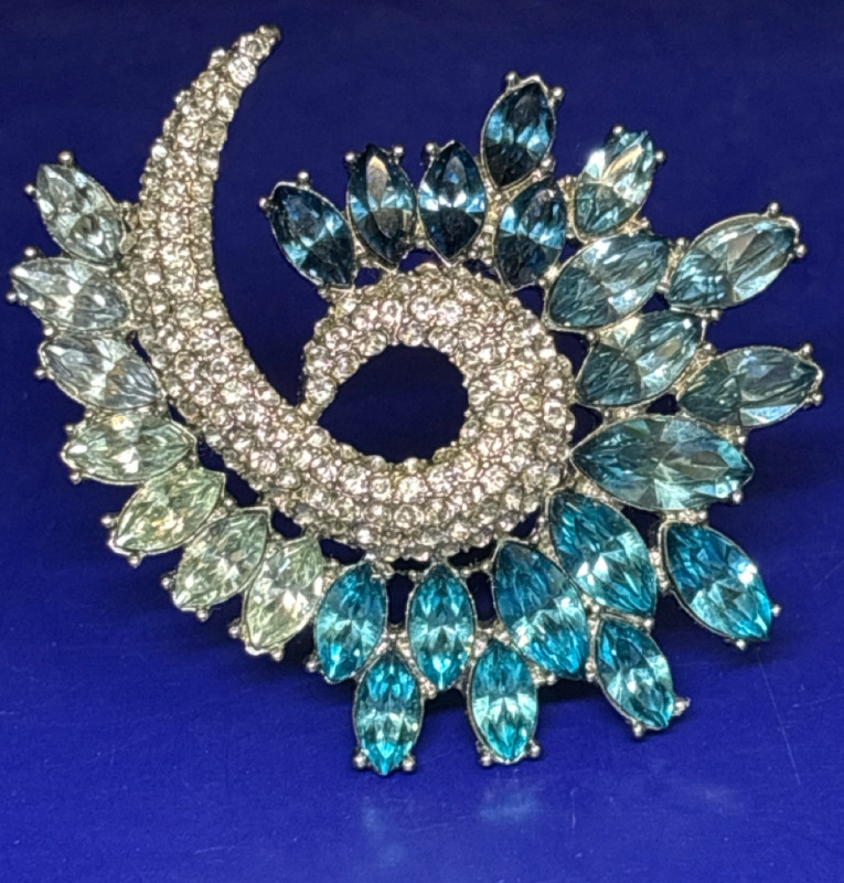 Teal Marquise Swirl Rhinestone Pave Rhinestone Brooch