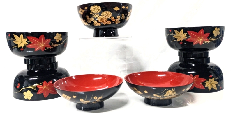 5 Japanese Plastic Miso Soup Bowls & 2 Lids | 2 Different Designs