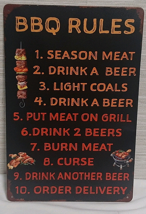 New BBQ Rules Metal Sign - 12" X 8"