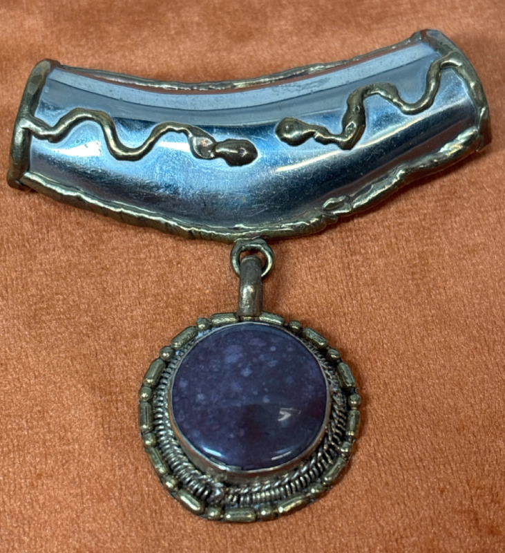 Vintage Agate Pendant with Snake Motif Tribal Tube Bail