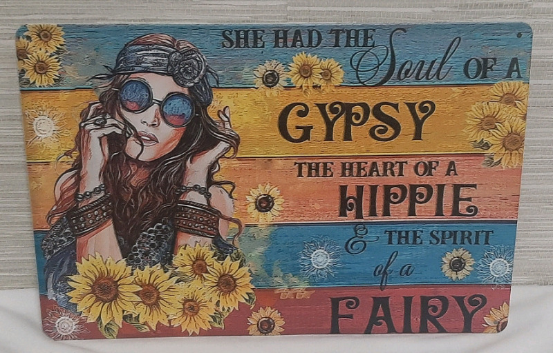 New Hippie Metal Sign - 12" X 8"