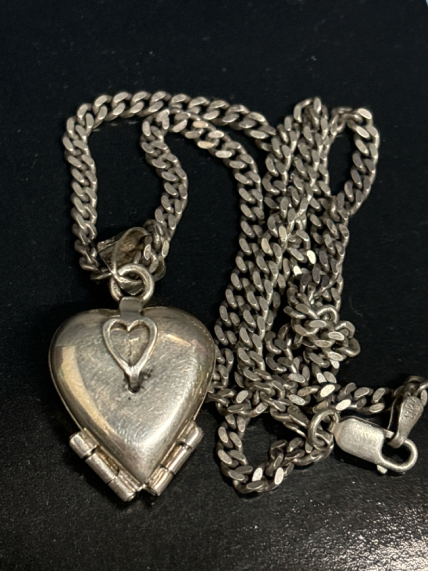 925 TT 44 Mexico Fold Out Locket Heart 925 Italy Curb Chain