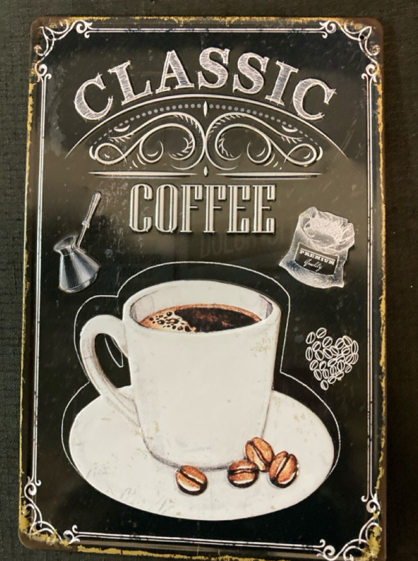 New Metal Classic Coffee Sign 8” wide x 12” tall