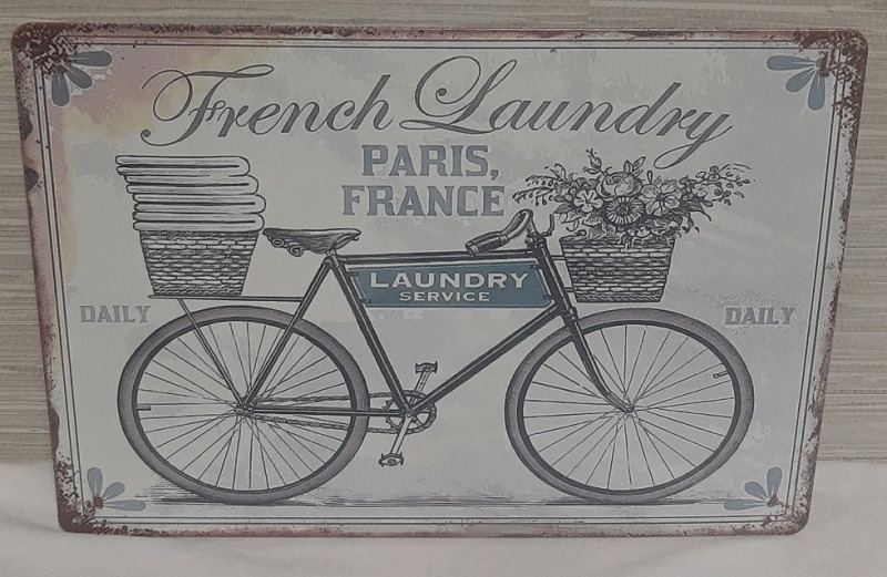 New French Laundry Bike Metal Sign - 12" X 8"