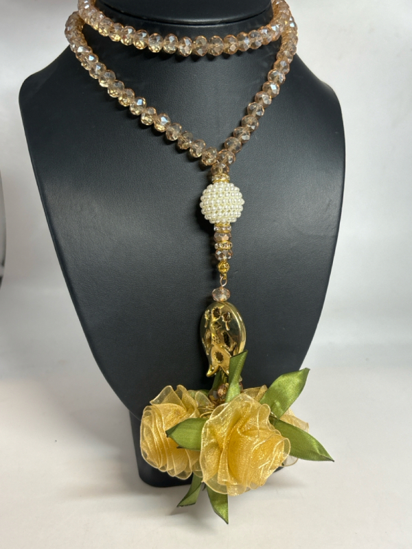 Statement Unique Necklace Faceted Beads Large Tulip Drop 3 Organza Flowers