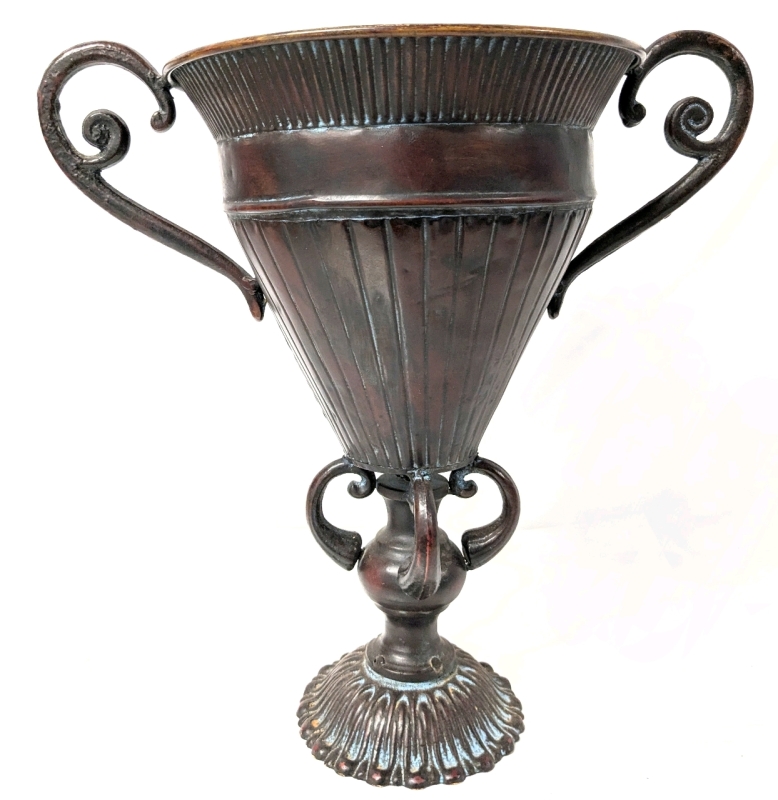 Fancy Large Bronze Tone Greek/Roman-Style Metal Urn Vase | 10.5" Top Diameter x 15.75" Tall