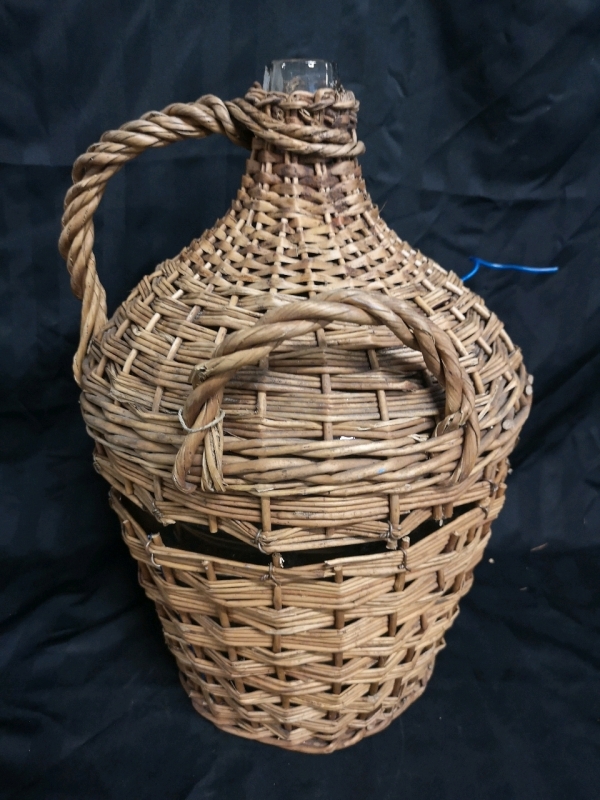 Vintage Wicker Covered Glass Demijohn