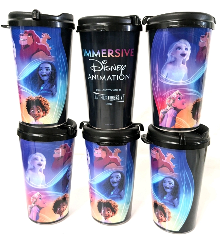 6 New Disney Lighthouse Immersive Animation Studio Travel Tumblers with Lids | 3.25" Diam x 5.5" Tall Each (Cold Drinks Only)