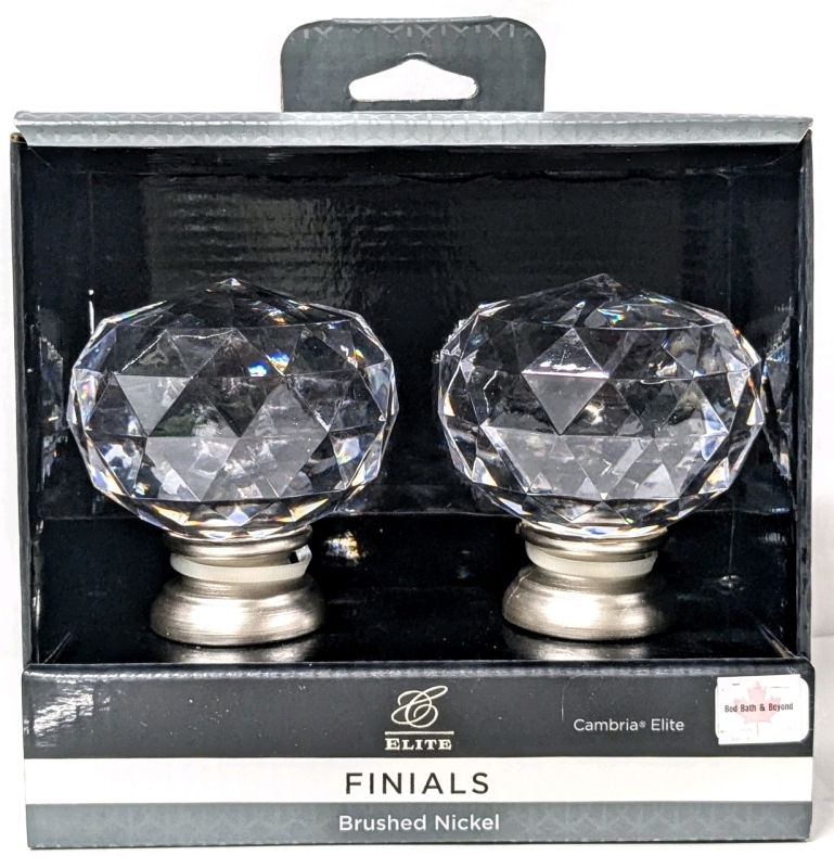 New Cambria Elite 2-Pack Brushed Nickle & Acrylic Faceted Ball Finials for Cambria Elite Drapery Rods & Holdbacks | 4.4" Long (incl Screws)