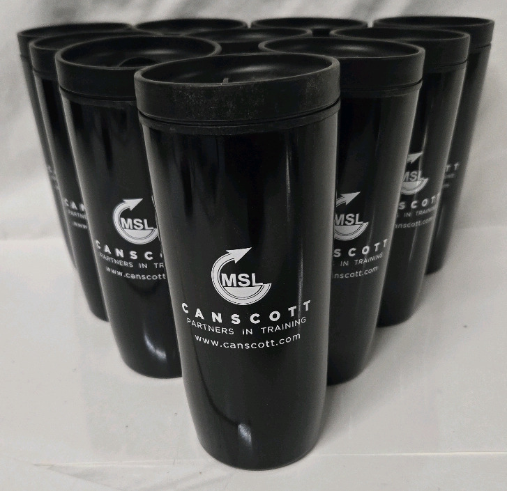 10 New | Canscott Black Travel Mugs With Slide Lid ( 7.5" Tall )