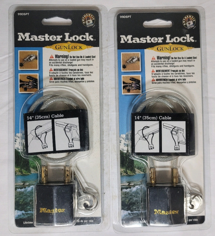 New - Master Lock Gun Lock , 14" Cable . Two (2) Locks