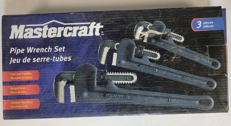 New - Mastercraft 3pc. Pipe Wrench Set . 8" , 10" & 14" Wrenches