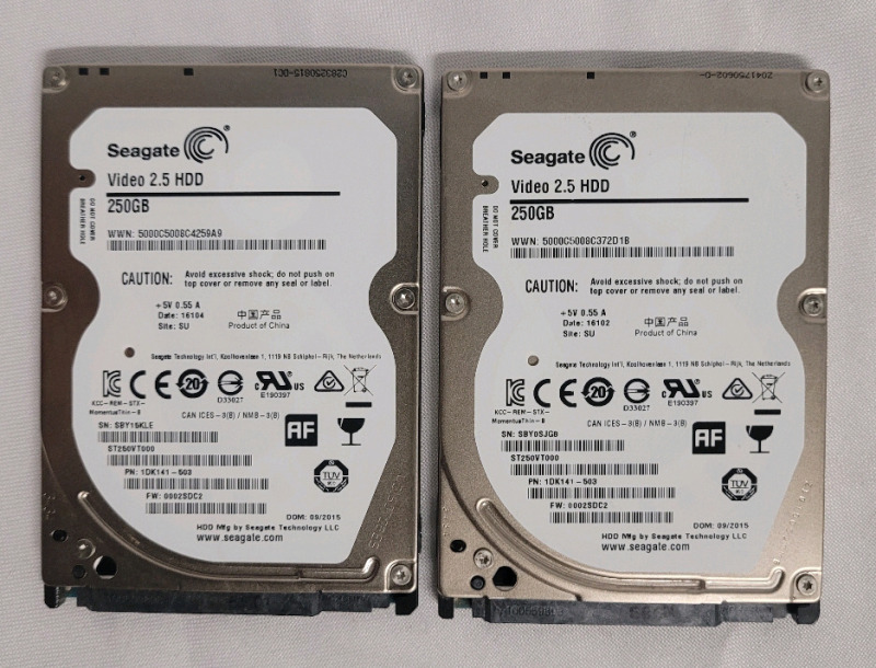 Two (2) Seagate Video 2.5 HDD 250gb Internal Harddrives . Untested , As Is