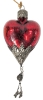 Really Neat Large Glass Heart Ornament with Metal Cap, Bottom & Dangly Bits | 9.75" Long