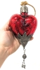 Really Neat Large Glass Heart Ornament with Metal Cap, Bottom & Dangly Bits | 9.75" Long - 2