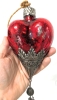 Really Neat Large Glass Heart Ornament with Metal Cap, Bottom & Dangly Bits | 9.75" Long - 3