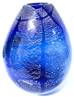Gorgeous and HEAVY Cobalt Blue Glass & Silver Foil Vase | 7.5" Tall