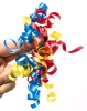 75 - 100 New Tri-Colour (Yellow, Red & Caribbean Blue) Curly Bows with Adhesive Back | 3/16" x 17" Long Strands - 2