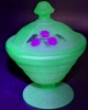 Gorgeous Vintage Unsigned Anchor Hocking HandPainted Green Uranium Glass Lidded Powder Dish | 5" Tall