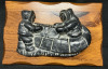 Vintage Handmade Al Wolf Canada Inuit Figures Building Igloo Mounted on Wood 8.5" Wide