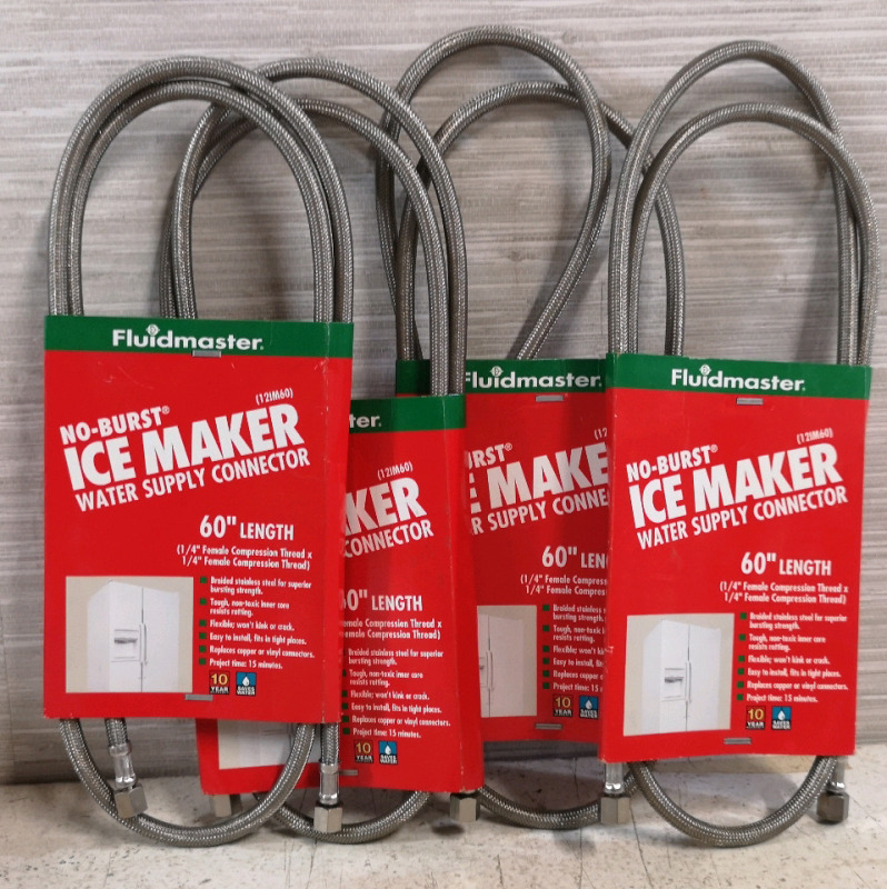 4 New Fluidmaster No-Burst Ice Maker Water Supply Connectors 60" Length