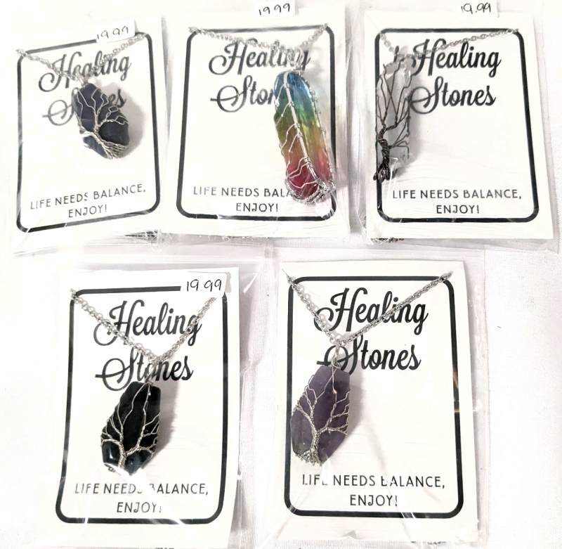 5 New Wire-Wrapped "Healing Stone" Necklaces (Various Stones)