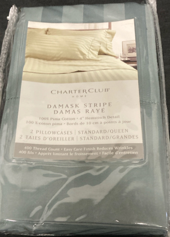 2 Size Standard/Queen Charter Club Home Damask Stripe Pillowcases 20 x 28”