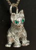 Sterling Green Eyed Rhinestone Cat Necklace Sterling Earrings Green Stone 30 Inch 925 Chain