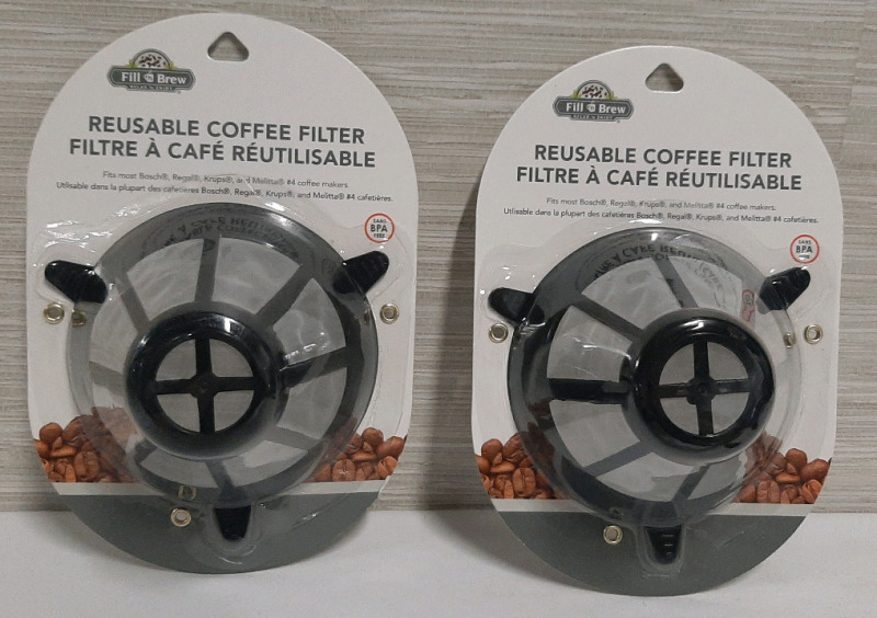 2 New Fill 'n Brew Reusable Coffee Filter - Usable with Bosch, Regal, #4 & Melitta Coffee Makers