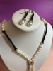 Fresh Water Pearl Leather Elegant Yet Modern Necklace Matching Earrings - 6