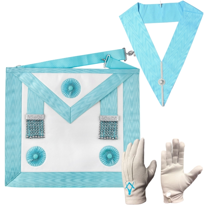 New Craft Masters Masonic Regalia Worshipful Master Set: Apron + Collar + Pair of Small White Gloves | Retails for Over $100