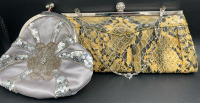 2 Vintage Clutch Purses Snakeskin w Rhinestone Clasp & Bijou Turner Silver Beaded Largest 12&rdquo; L x no 6&rdquo;w