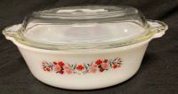 Vintage Fire King Oval Milk Glass 1.5 Quart Primrose Casserole Dish w Lid 11&rdquo; L x 7&rdquo; w x 3.5&rdquo; tall