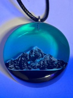 New Mountain Scenery Blue Resin Glowing Round Pendant on Cord