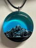 New Mountain Scenery Blue Resin Glowing Round Pendant on Cord - 3