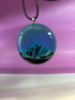 New Mountain Scenery Blue Resin Glowing Round Pendant on Cord - 5