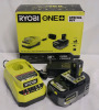 New , Open Box - RYOBI One+ 18V 6Ah Lithium Battery , Charger & Tool Bag - Model # PSK009 . Tested , Charger Working , Battery Charges . Retail $200