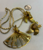 Damascene Fan Pendant with Chain and Earrings - 5