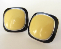 NINA RICCI Butter and Black Enamel Signed Earrings Vintage Omega Pierced