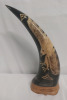 Vintage Conch Shell Light 7 1x4" Tall, Horn Carved A Eagle On Wooden Base 10" Tall - 2