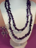 Amethyst 34 Inch Strand and Sterling Amethyst Cross Styled Earrings Pierced